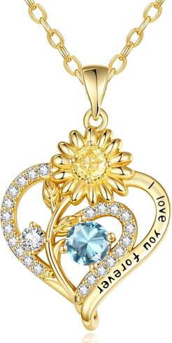 Sunflower Heart Necklace for Women, 14K Gold Birthstone Jewelry, Exquisite Anniversary Birthday Gifts for Wife Mother, I Love You Forever Necklace in Saudi Arabia