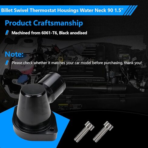 Billet Swivel Thermostat Housings Water Neck 90 1.5" Compatible with GM LS LS1 LS2 LS3 Engine Black in Saudi Arabia