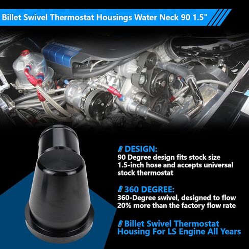 Billet Swivel Thermostat Housings Water Neck 90 1.5" Compatible with GM LS LS1 LS2 LS3 Engine Black in Saudi Arabia
