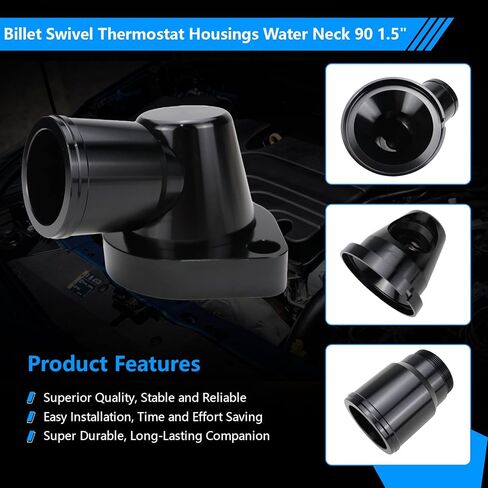 Billet Swivel Thermostat Housings Water Neck 90 1.5" Compatible with GM LS LS1 LS2 LS3 Engine Black in Saudi Arabia