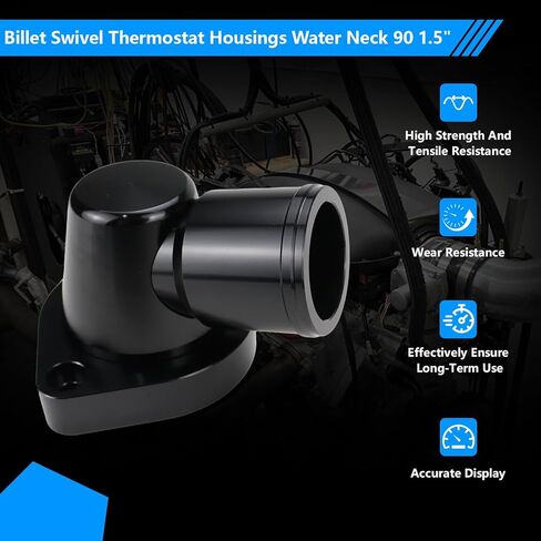 Billet Swivel Thermostat Housings Water Neck 90 1.5" Compatible with GM LS LS1 LS2 LS3 Engine Black in Saudi Arabia