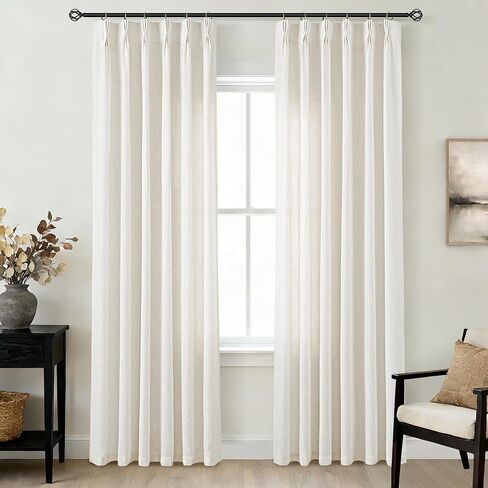 ستائر كتان طويلة مطوية بقرصة ثلاثية مقاس 90 بوصة، مجموعة من لوحتين لغرفة المعيشة، ستائر نظام المسار محايدة وحديثة للمزرعة، مرشحة للضوء، مزيج من الكتان شبه الشفاف، ستائر مطوية بقرصة 90 طول كريمي in Kuwait