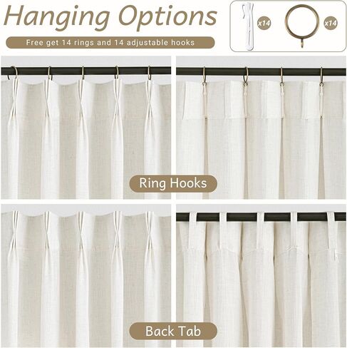 ستائر كتان طويلة مطوية بقرصة ثلاثية مقاس 90 بوصة، مجموعة من لوحتين لغرفة المعيشة، ستائر نظام المسار محايدة وحديثة للمزرعة، مرشحة للضوء، مزيج من الكتان شبه الشفاف، ستائر مطوية بقرصة 90 طول كريمي in Kuwait