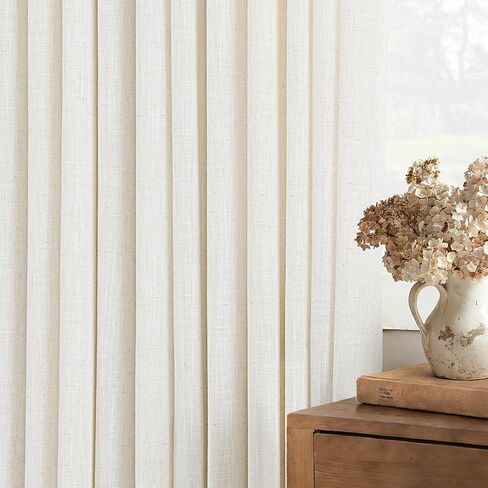 ستائر كتان طويلة مطوية بقرصة ثلاثية مقاس 90 بوصة، مجموعة من لوحتين لغرفة المعيشة، ستائر نظام المسار محايدة وحديثة للمزرعة، مرشحة للضوء، مزيج من الكتان شبه الشفاف، ستائر مطوية بقرصة 90 طول كريمي in Kuwait