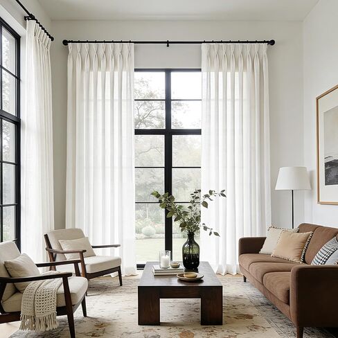 ستائر كتان طويلة مطوية بقرصة ثلاثية مقاس 90 بوصة، مجموعة من لوحتين لغرفة المعيشة، ستائر نظام المسار محايدة وحديثة للمزرعة، مرشحة للضوء، مزيج من الكتان شبه الشفاف، ستائر مطوية بقرصة 90 طول كريمي in Kuwait