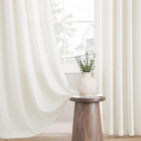 ستائر كتان طويلة مطوية بقرصة ثلاثية مقاس 90 بوصة، مجموعة من لوحتين لغرفة المعيشة، ستائر نظام المسار محايدة وحديثة للمزرعة، مرشحة للضوء، مزيج من الكتان شبه الشفاف، ستائر مطوية بقرصة 90 طول كريمي in Kuwait