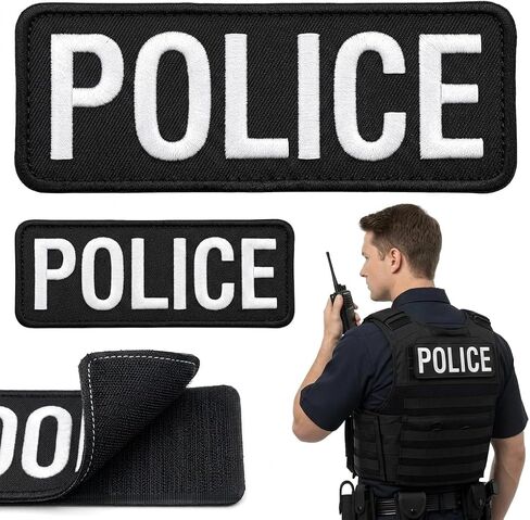 4 Pack Embroidered Police Patches, Tactical Name Patches with Hook and Loop Fastener for Uniforms, Jackets, Carriers, Hats, Small & Large Sizes, Black in Saudi Arabia