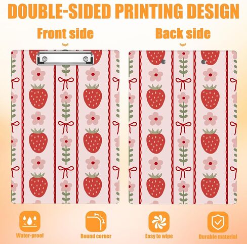 Strawberry Clipboard Low Profile Metal Clip Flower Bow Acrylic Clip Boards A4 Letter Size for Nurses Teachers Kids School 8.5X 12.5 in in Saudi Arabia