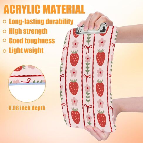 Strawberry Clipboard Low Profile Metal Clip Flower Bow Acrylic Clip Boards A4 Letter Size for Nurses Teachers Kids School 8.5X 12.5 in in Saudi Arabia