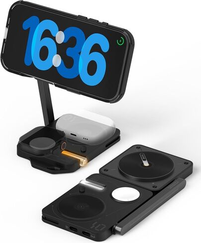 محطة شحن لاسلكية Aulumu M01 [متوافقة مع Magsafe] شاحن لاسلكي مغناطيسي قابل للطي 3 في 1 [بدون شاحن USB] - أسود in Kuwait