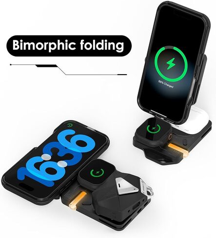 محطة شحن لاسلكية Aulumu M01 [متوافقة مع Magsafe] شاحن لاسلكي مغناطيسي قابل للطي 3 في 1 [بدون شاحن USB] - أسود in Kuwait