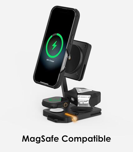 محطة شحن لاسلكية Aulumu M01 [متوافقة مع Magsafe] شاحن لاسلكي مغناطيسي قابل للطي 3 في 1 [بدون شاحن USB] - أسود in Kuwait