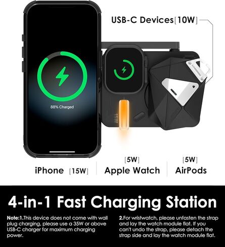 محطة شحن لاسلكية Aulumu M01 [متوافقة مع Magsafe] شاحن لاسلكي مغناطيسي قابل للطي 3 في 1 [بدون شاحن USB] - أسود in Kuwait