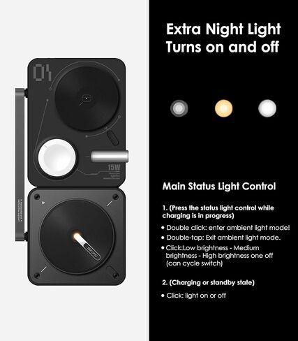 محطة شحن لاسلكية Aulumu M01 [متوافقة مع Magsafe] شاحن لاسلكي مغناطيسي قابل للطي 3 في 1 [بدون شاحن USB] - أسود in Kuwait