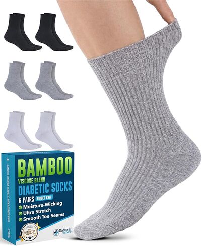 Doctor's Select Bamboo Viscose Diabetic Socks for Women & Men - 6 Pairs Non Binding Viscose Bamboo Socks for Swollen Feet in Kuwait