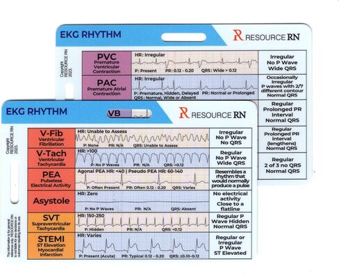 EKG Rhythm Interpretation Badge Cards (2-Piece Set) – Compact & Portable Reference Cards – Rapid EKG Interpretation Guide – Dual Horizontal & Vertical Layout – Clinical Quick Reference in Kuwait