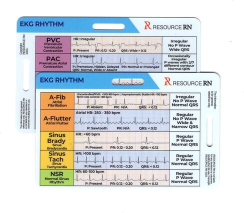EKG Rhythm Interpretation Badge Cards (2-Piece Set) – Compact & Portable Reference Cards – Rapid EKG Interpretation Guide – Dual Horizontal & Vertical Layout – Clinical Quick Reference in Kuwait