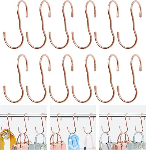12 Pcs Purse Organizer for Closet Handbag Hook, Purse Hangers for Closet with Unique Twisted Hook Design, Purse Organizer Holder for Hanging Handbag, Belt, Hat, Backpack, Jeans Rose Gold in Saudi Arabia