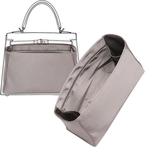 إدراج منظم محفظة من قماش الساتان الناعم لكيلي 25 - منظم حقيبة يد خفيف للغاية مع 6 جيوب وسلسلة مفاتيح - مناسب خصيصًا للنساء الفاخرة كيلي 25 حقيبة إدراج (KL25، أسود) in Kuwait