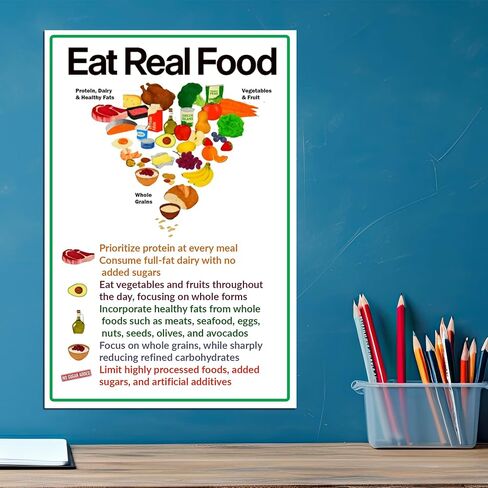 ملصق JP's Parcels Eat Real Food Nutrition، مخطط هرم غذائي تعليمي، 12x18 بوصة، ملصق حائط لامع للفصل الدراسي، دليل النظام الغذائي الحديث، صنع في الولايات المتحدة الأمريكية in Kuwait