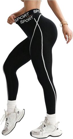 WDIRARA Women's Criss Cross Waist Leggings Letter Tape Workout Sports Yoga Pants in Saudi Arabia