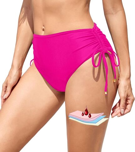 Leoparts Period Swimwear for Women Teens Black Leakproof Swim Bottoms High Waist Side Drawstring Menstrual Swimsuit Bottoms in Saudi Arabia