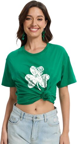 قمصان عيد القديس باتريك للنساء لاكي أيرلندي أخضر شامروك جرافيك تي شيرت مضحك سانت كلوفر مطبوع تي شيرت علوي in Kuwait