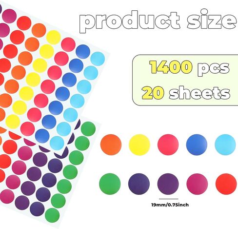 1400 PCS Colored Dot Stickers Round Color Coding Labels Classroom Must Haves, 3/4 Inch Circle Dots Labels Price Stickers Polka Circle Dot Sticker Label Sticker for Office, Classroom Decor, Papers Etc in Saudi Arabia