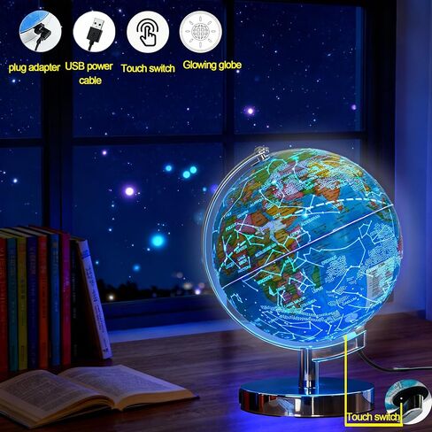 كرة أرضية مضيئة 3 في 1 للأطفال والكبار مع خريطة كوكبة، مصباح متغير اللون للتعلم والتعليم، ضوء ليلي لغرفة الأطفال وديكور المكتب in Kuwait