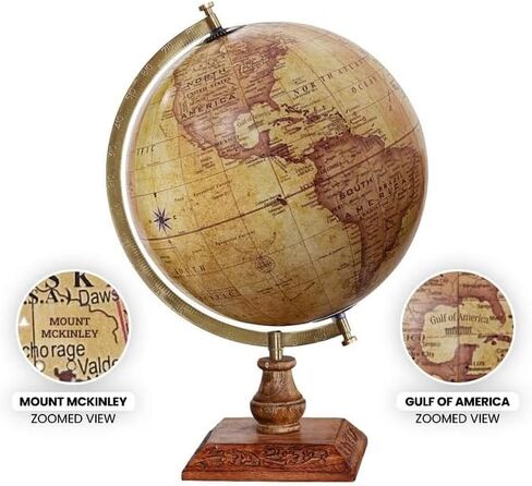 World Globe - طراز كلاسيكي - قاعدة خشبية متينة - خليج أمريكا وجبل ماكينلي - كرة أرضية مقاس 30.48 سم in Kuwait