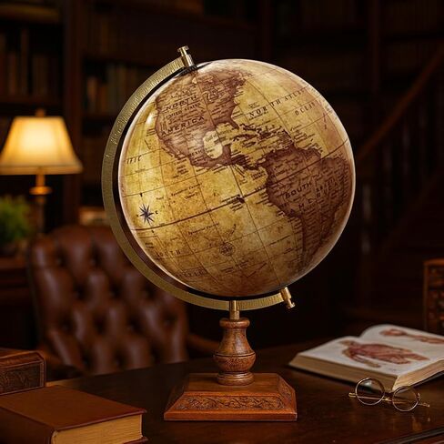 World Globe - طراز كلاسيكي - قاعدة خشبية متينة - خليج أمريكا وجبل ماكينلي - كرة أرضية مقاس 30.48 سم in Kuwait