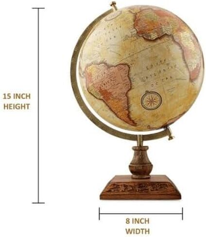 World Globe - طراز كلاسيكي - قاعدة خشبية متينة - خليج أمريكا وجبل ماكينلي - كرة أرضية مقاس 30.48 سم in Kuwait