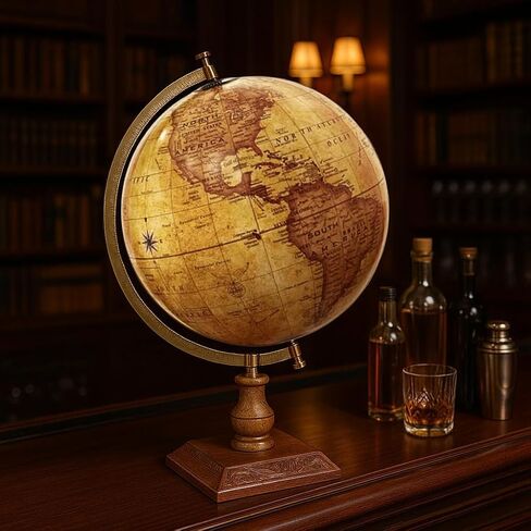 World Globe - طراز كلاسيكي - قاعدة خشبية متينة - خليج أمريكا وجبل ماكينلي - كرة أرضية مقاس 30.48 سم in Kuwait
