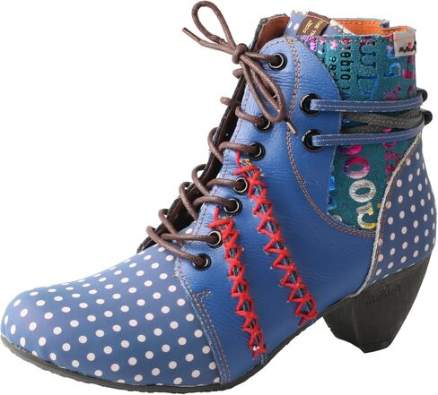 TMA EYES Boots for Women Lace-up Polka Dot Chunky Heels Ankle Boots in Saudi Arabia