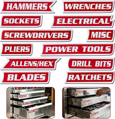 12 عبوة من ملصقات صندوق الأدوات المغناطيسية، مغناطيس ملصقات صندوق الأدوات، ملحقات تنظيم صندوق الأدوات العامة، علامات قابلة لإعادة الاستخدام لصناديق الأدوات الفولاذية، والعربات، والأدراج، والخزائن (أسود) in Kuwait