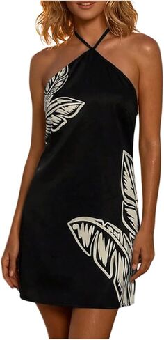 MakeMeChic Women's Boho Tropical Halter Mini Dress Tie Backless Summer Beach Vacation Dresses in Saudi Arabia