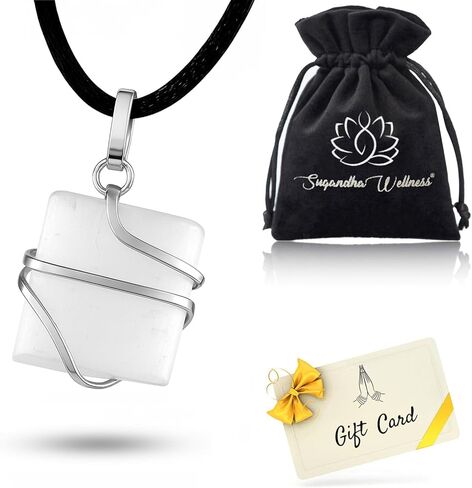 Raw Selenite Crystal Healing Necklace - for Crown Chakra | Balances Energy and Stabilizes Emotions. Aids Judgment, Conscious Understanding and Insight. Assists Energetic Healing | with Stylish Chain in Kuwait