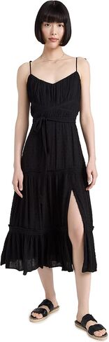 PAIGE Women's Inesa Midi Dress Criss Cross Detail Tie Straps Thigh High Side Slit in Black in Saudi Arabia