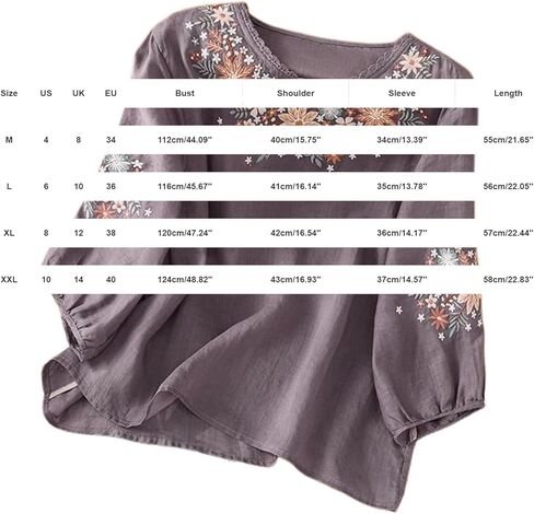 Linen Shirts for Women - Retro Embroidered Tops Summer Gauzy Shirts 3/4 Sleeve Crewneck Blouses Casual Boho Clothes in Saudi Arabia