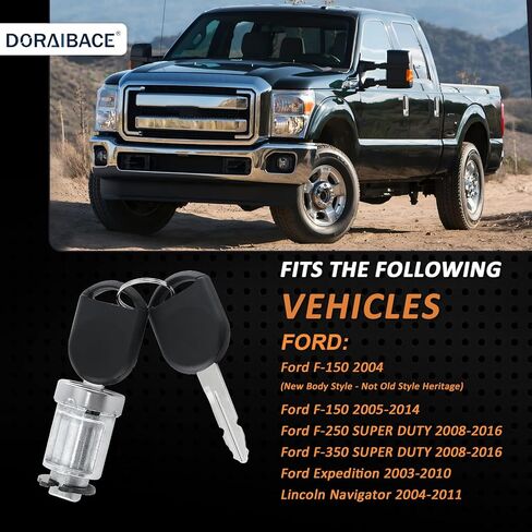 لسيارة Ford F150 2004-2014، F250 2008-2016، F350 2008-2016، Expedition 2003-2010، لسيارة Lincoln Navigator 2004-2011، أسطوانة قفل مفتاح الإشعال وأسطوانة قفل بابين مع استبدال مفاتيح PATS # 707592C in Kuwait