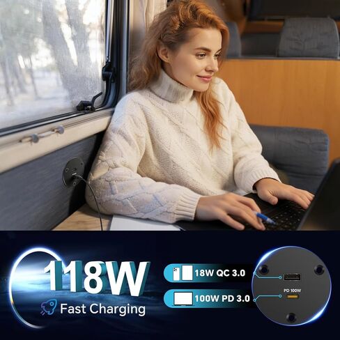 منفذ USB RV بقدرة 118 وات 100 وات PD3.0 من النوع C، منفذ شحن سريع مزدوج للطائرة بدون طيار، Starlink Mini، مقبس USB 18 وات QC3.0 ألومنيوم 12 فولت، ملحقات لقارب شاحنة مقطورة RV (قطعتان) in Kuwait