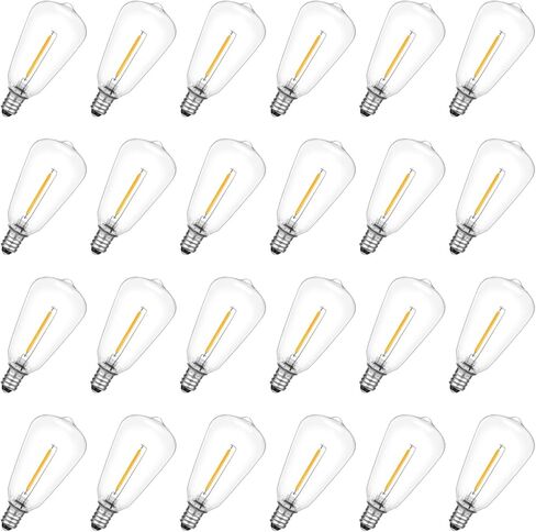 ST38 LED String Light Bulbs, 1.5 Inches Shatterproof LED Replacement Bulbs for Outdoor String Lights, 1Watt Equvanlent to 7Watt Incandescant Bulbs, E12 Screw Base, Warm White, 25Pack in Kuwait