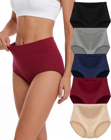 Cotton Underwear for Women High Waisted Full Coverage Briefs Soft Breathable Womens Cotton Panties (5 Pack) in Saudi Arabia