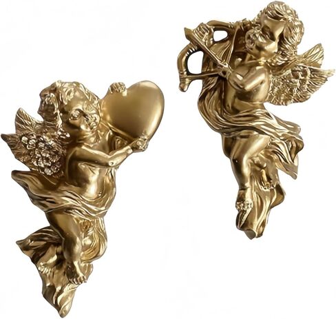 قطعتان من ديكور الحائط الملائكي، لوحة فنية جدارية على شكل Cherub مقاس 5.3 بوصة، كيوبيد من الراتنج المجنح، ديكور جميل على شكل Cherub لحفلات الزفاف المنزلية. ديكور حائط بأجنحة الملاك العتيقة، زينة للتعليق على الحائط in Kuwait