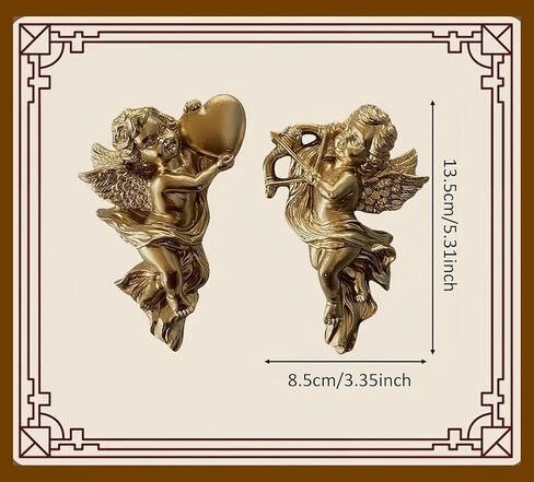 قطعتان من ديكور الحائط الملائكي، لوحة فنية جدارية على شكل Cherub مقاس 5.3 بوصة، كيوبيد من الراتنج المجنح، ديكور جميل على شكل Cherub لحفلات الزفاف المنزلية. ديكور حائط بأجنحة الملاك العتيقة، زينة للتعليق على الحائط in Kuwait