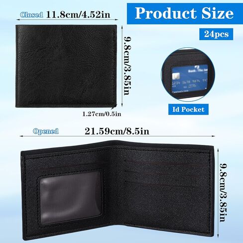 مجموعة محفظة رجالية مكونة من 24 قطعة - محافظ رفيعة من جلد البولي يوريثان ثنائية الطي للرجال، هدايا شخصية لزملاء العمل والأصدقاء والعائلة (أسود) in Kuwait
