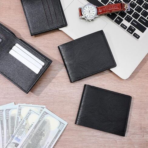 مجموعة محفظة رجالية مكونة من 24 قطعة - محافظ رفيعة من جلد البولي يوريثان ثنائية الطي للرجال، هدايا شخصية لزملاء العمل والأصدقاء والعائلة (أسود) in Kuwait