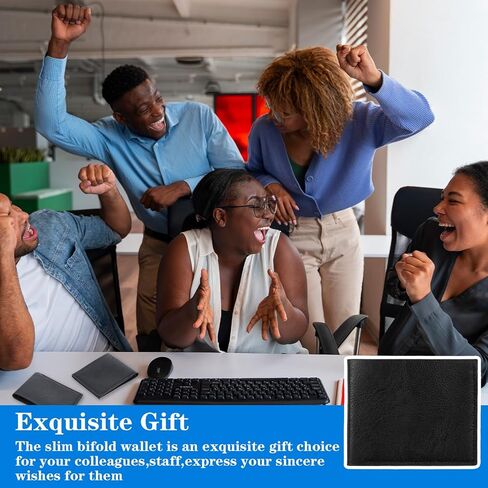 مجموعة محفظة رجالية مكونة من 24 قطعة - محافظ رفيعة من جلد البولي يوريثان ثنائية الطي للرجال، هدايا شخصية لزملاء العمل والأصدقاء والعائلة (أسود) in Kuwait