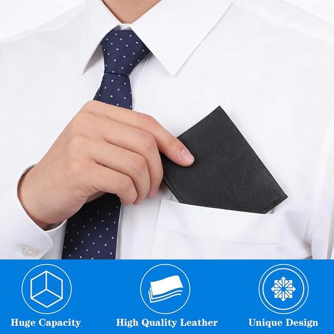 مجموعة محفظة رجالية مكونة من 24 قطعة - محافظ رفيعة من جلد البولي يوريثان ثنائية الطي للرجال، هدايا شخصية لزملاء العمل والأصدقاء والعائلة (أسود) in Kuwait