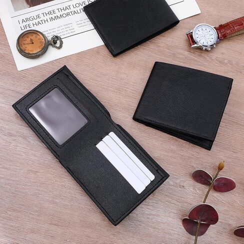 مجموعة محفظة رجالية مكونة من 24 قطعة - محافظ رفيعة من جلد البولي يوريثان ثنائية الطي للرجال، هدايا شخصية لزملاء العمل والأصدقاء والعائلة (أسود) in Kuwait